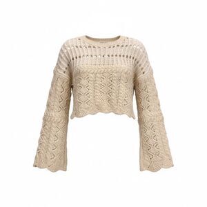 Zara Crochet Sweater Womens Medium Ivory Crop Open Knit Long Sleeve Pullover